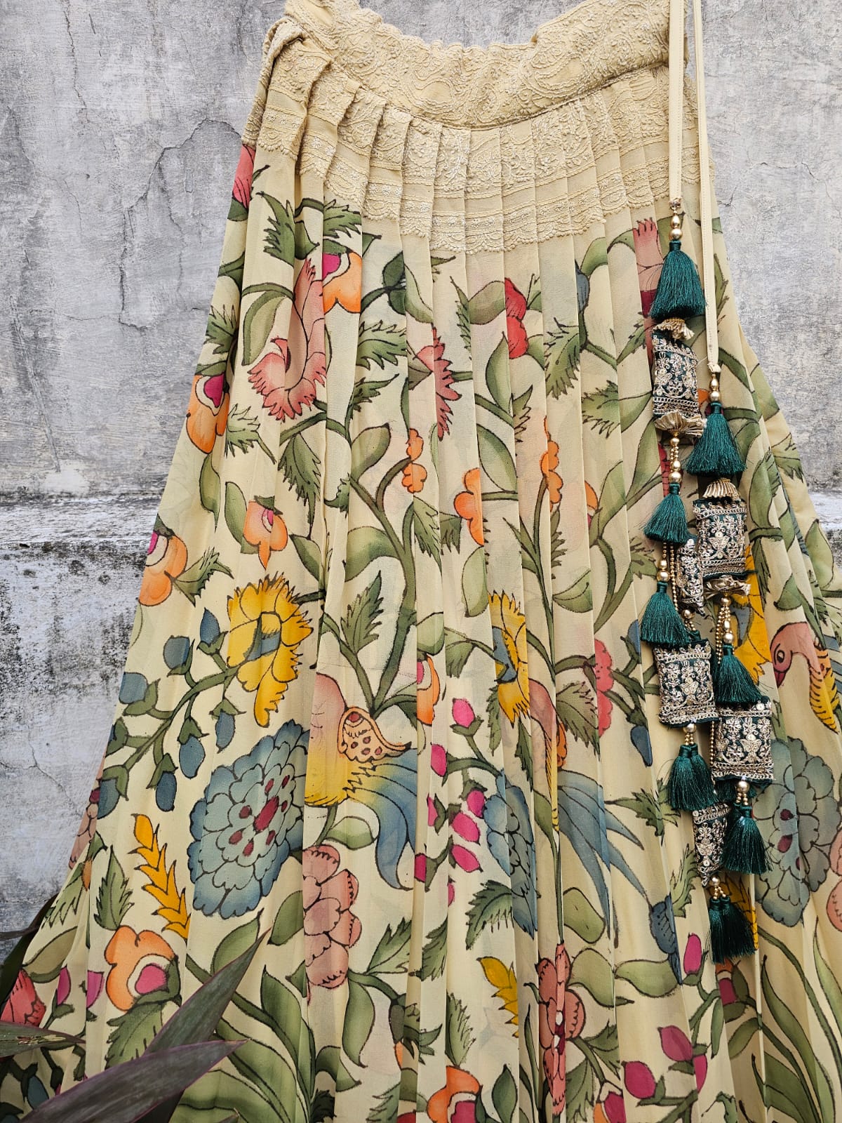 Pure Georgette Kalamkari Lehenga with Lucknow Chikankari