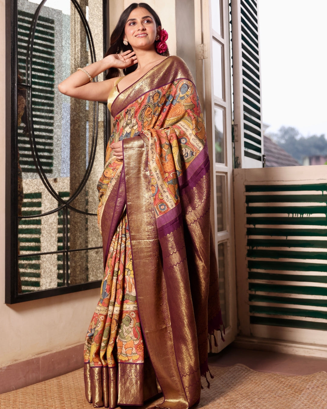 pure-kanjivaram-saree-with-kalamkari-story-panel