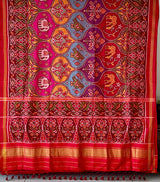 Elegant Handloom Red Mulberry Silk Ikat Patola Saree with Animal Motifs