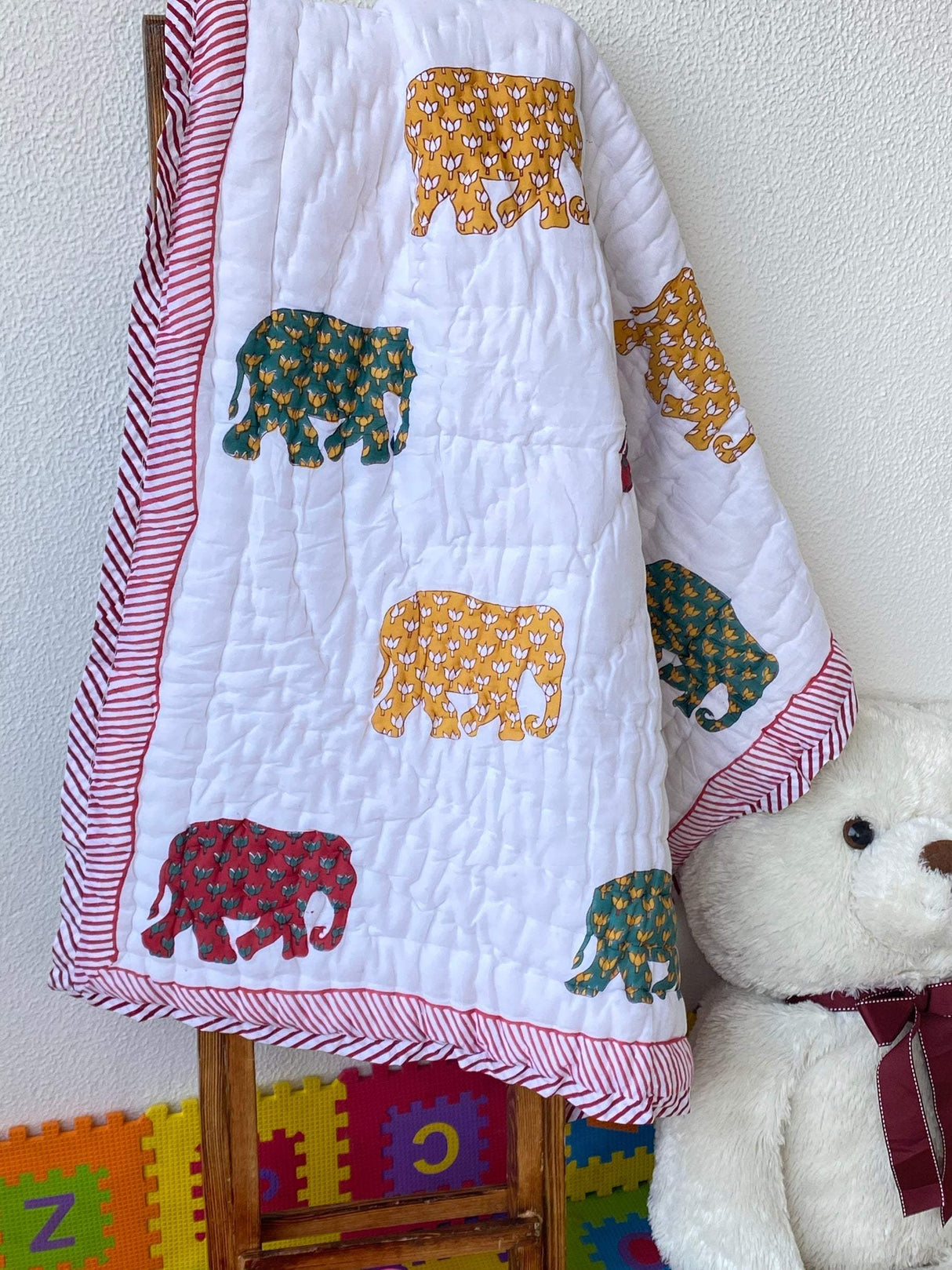 elephant printed kids quilt in mulmul and cotton for eco-conscious parents in Philippines