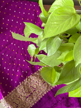 Purple Pure Georgette Bandhani Blouse Fabric with Zari Border