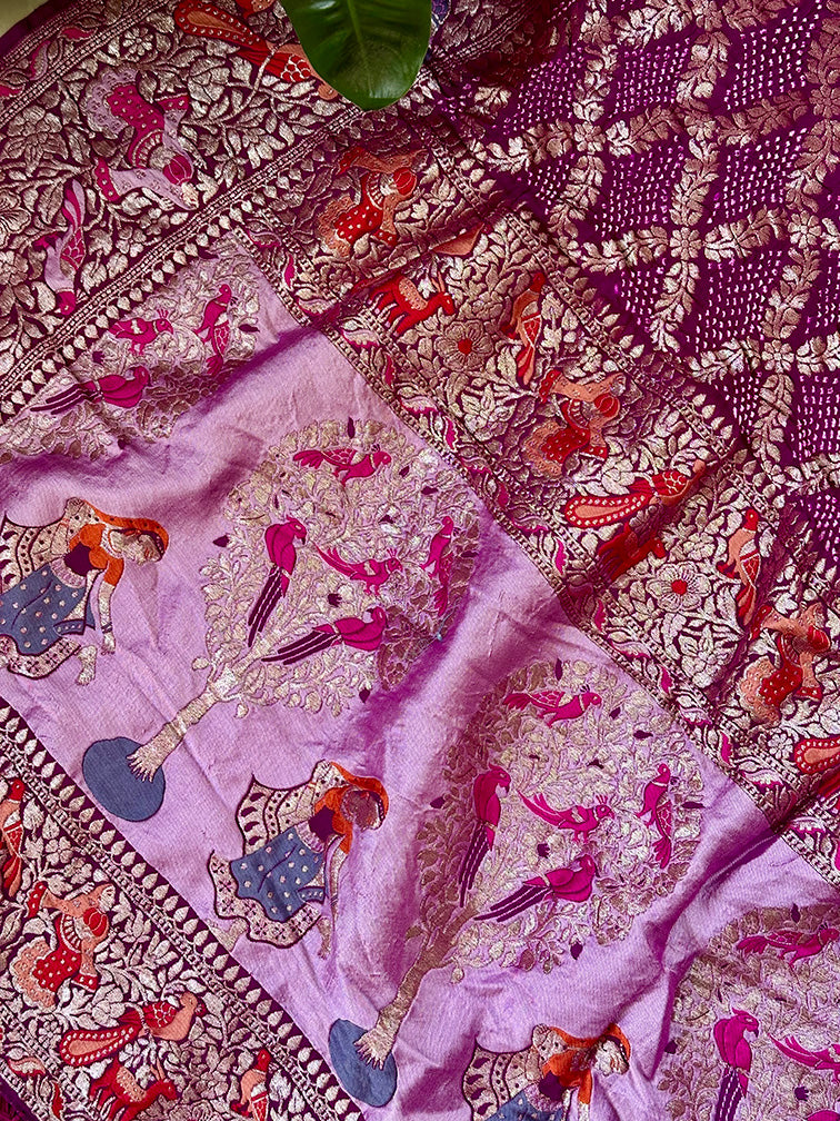 Purple Pure Banarsi Georgette Meenakari Bandhani Dupatta