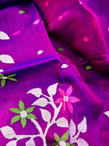 Purple Handloom Muslin Silk Saree with Jamdani weaving