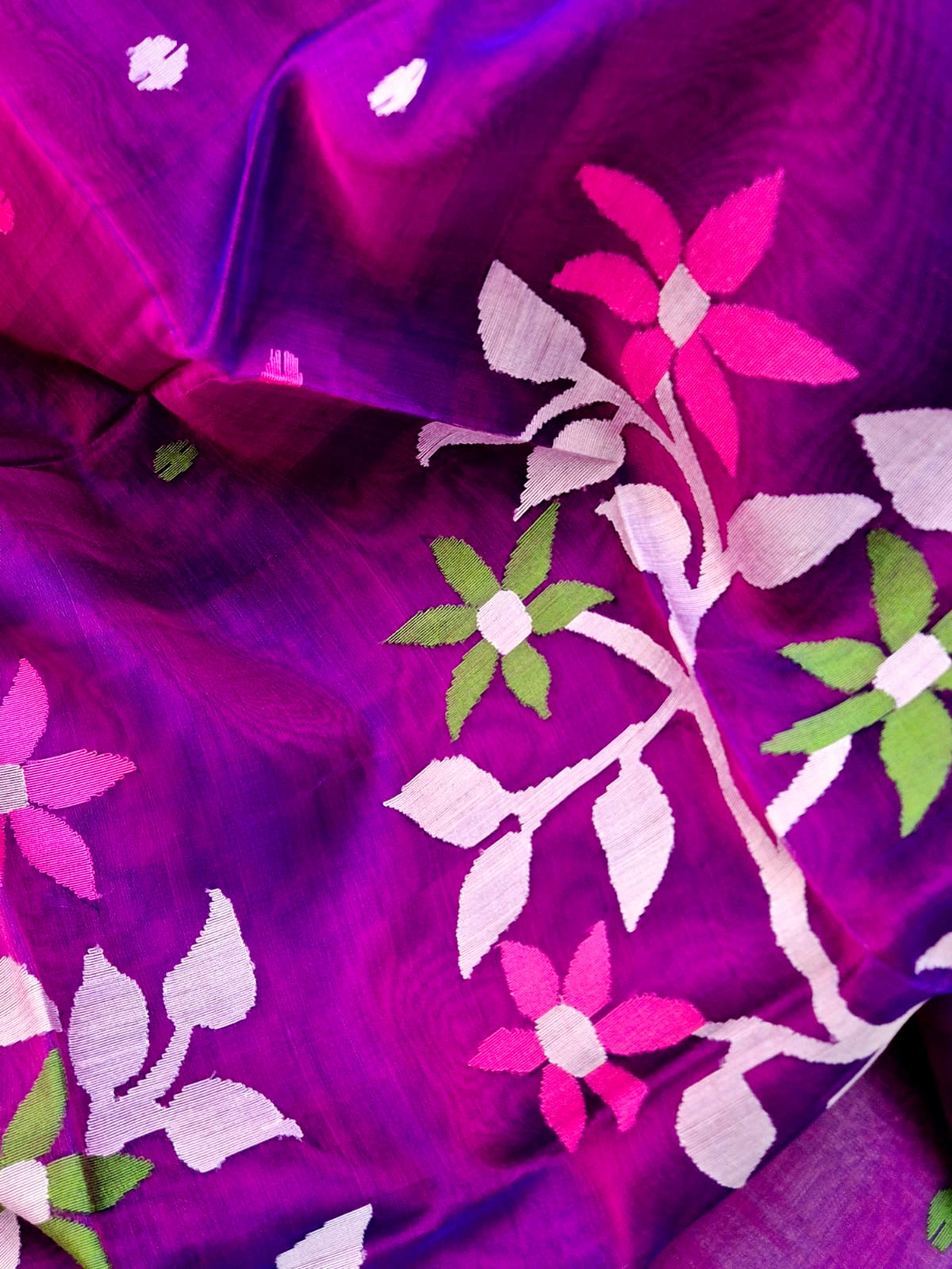 Purple Handloom Muslin Silk Saree with Jamdani weaving