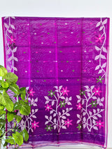 Purple Handloom Muslin Silk Saree with Jamdani weaving