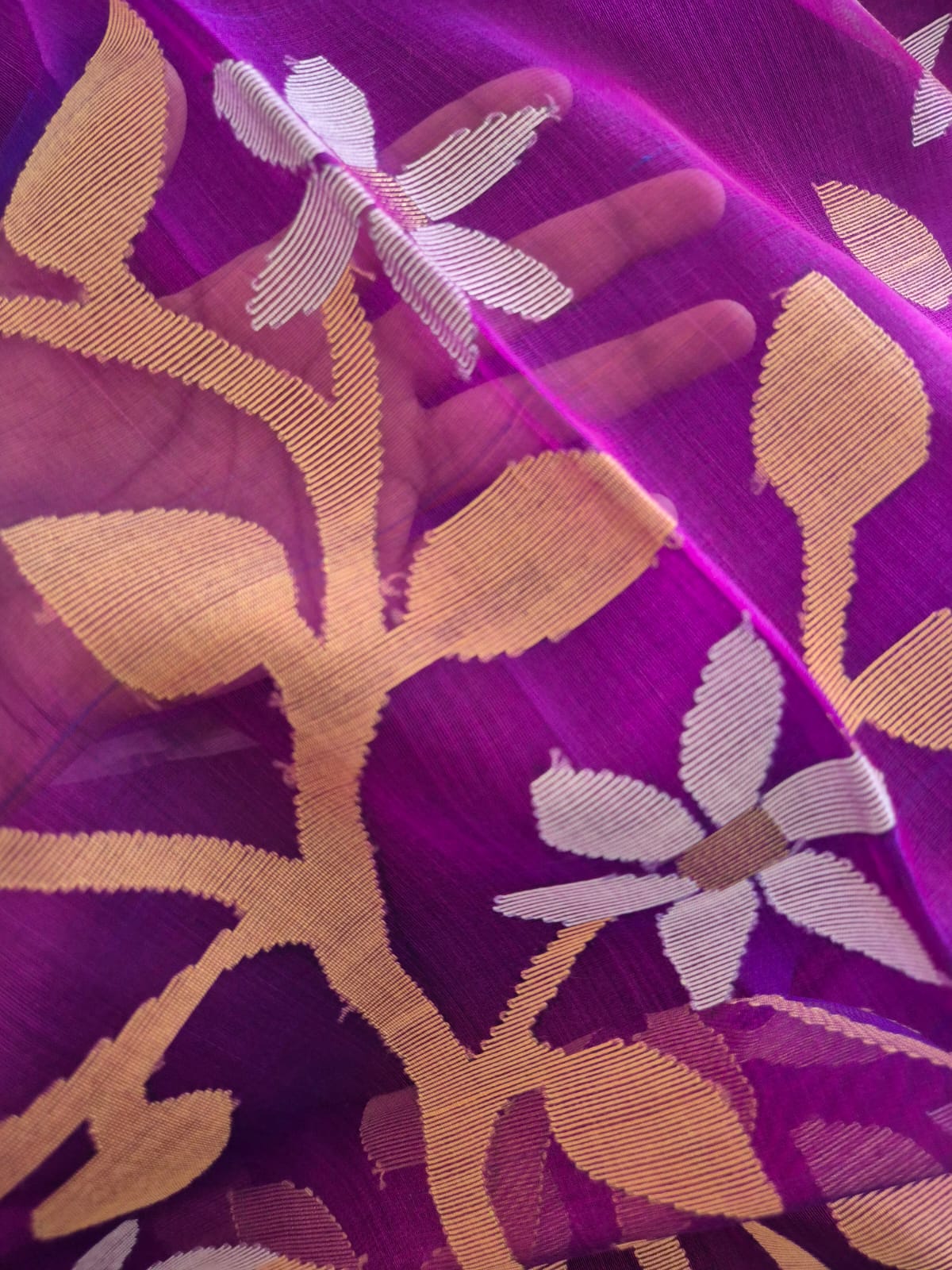 Purple Handloom Muslin Silk Saree with Jamdani weaving