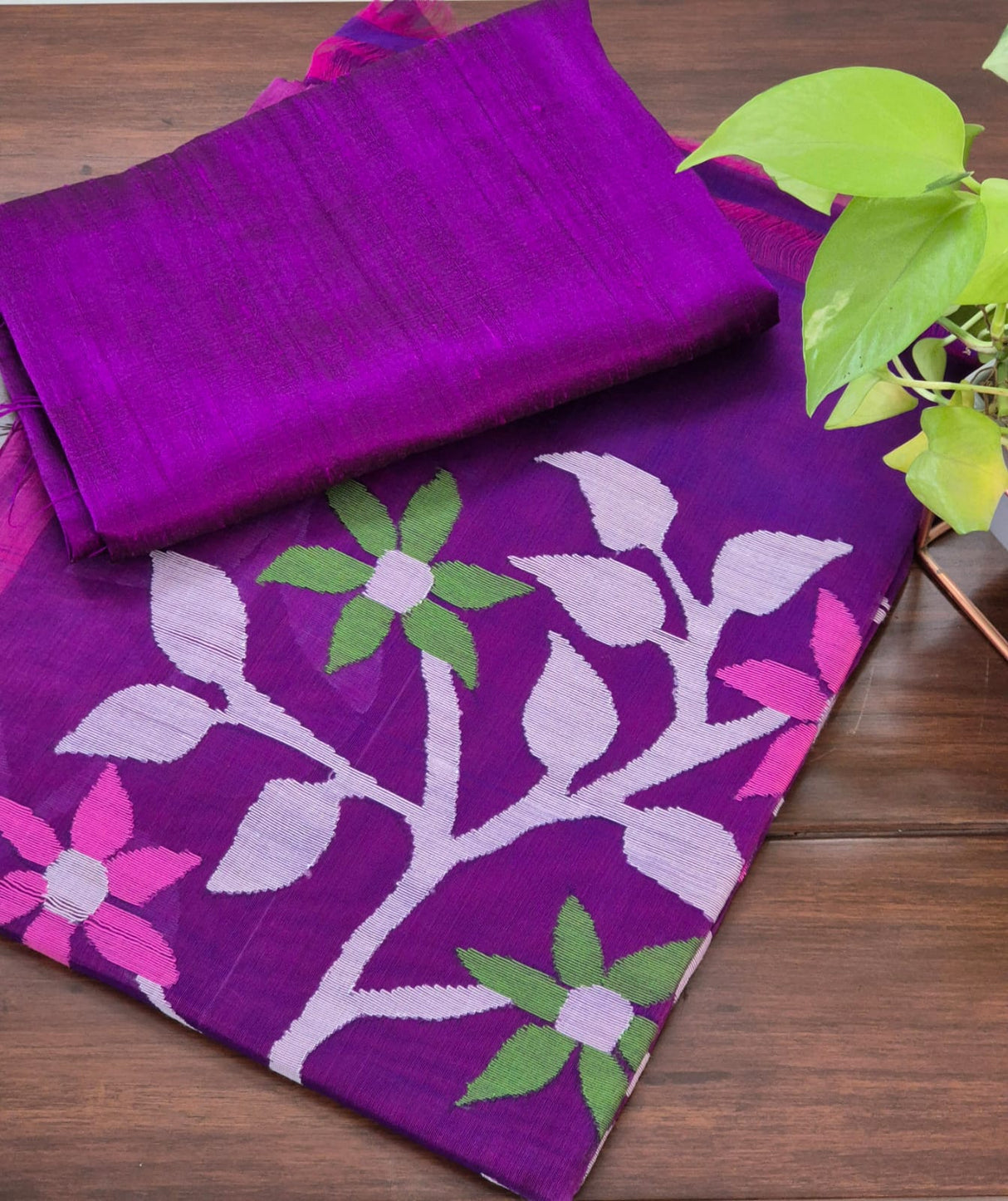 Purple Handloom Muslin Silk Saree with Jamdani weaving