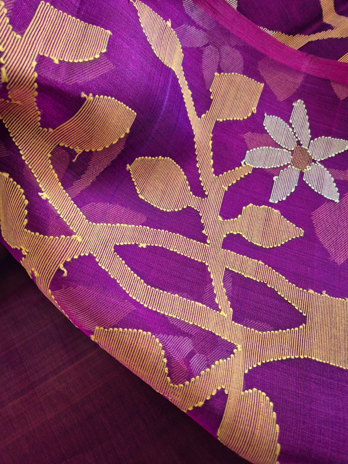 Purple Handloom Muslin Silk Saree with Jamdani weaving