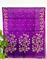 Purple Handloom Muslin Silk Saree with Jamdani weaving