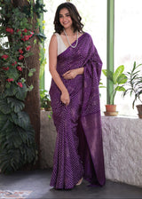 Purple Kanjivaram Silk Bandhani Saree