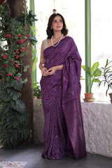 Purple Kanjivaram Silk Bandhani Saree