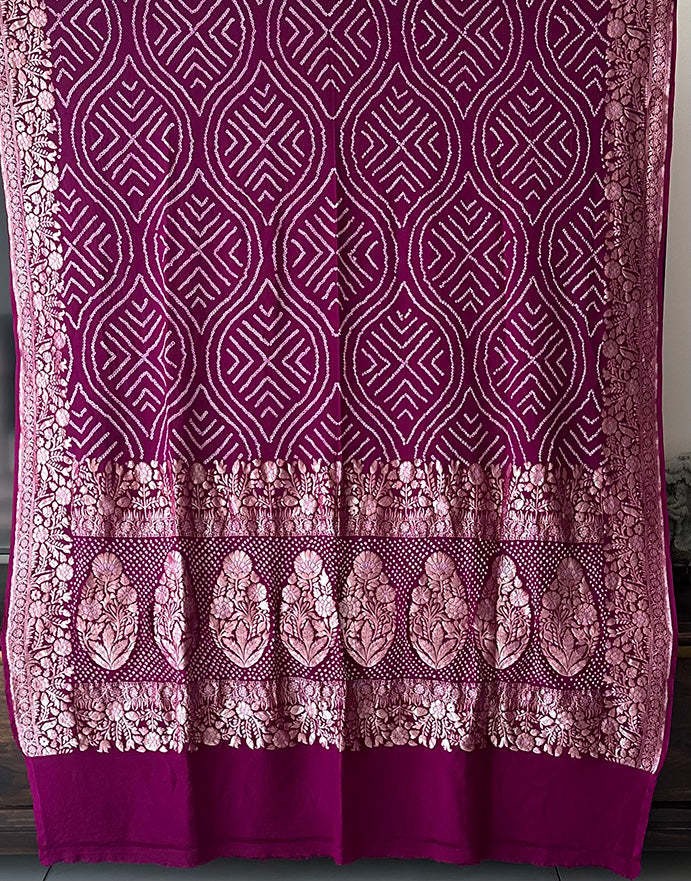 Exclusive Violet Pure Banarasi Georgette Meenakari Bandhani Dupatta