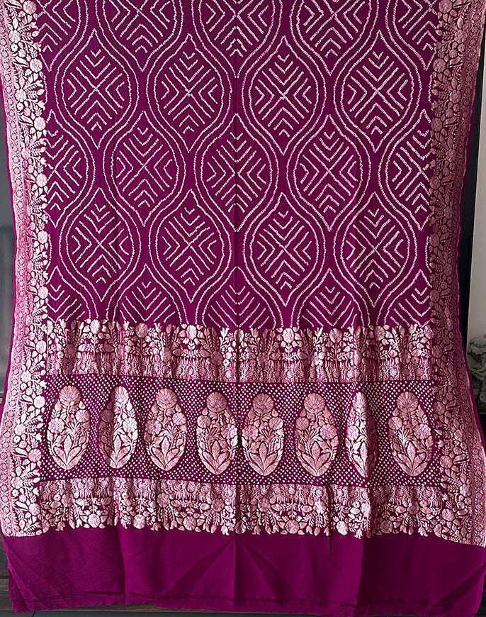 Exclusive Violet Pure Banarasi Georgette Meenakari Bandhani Dupatta