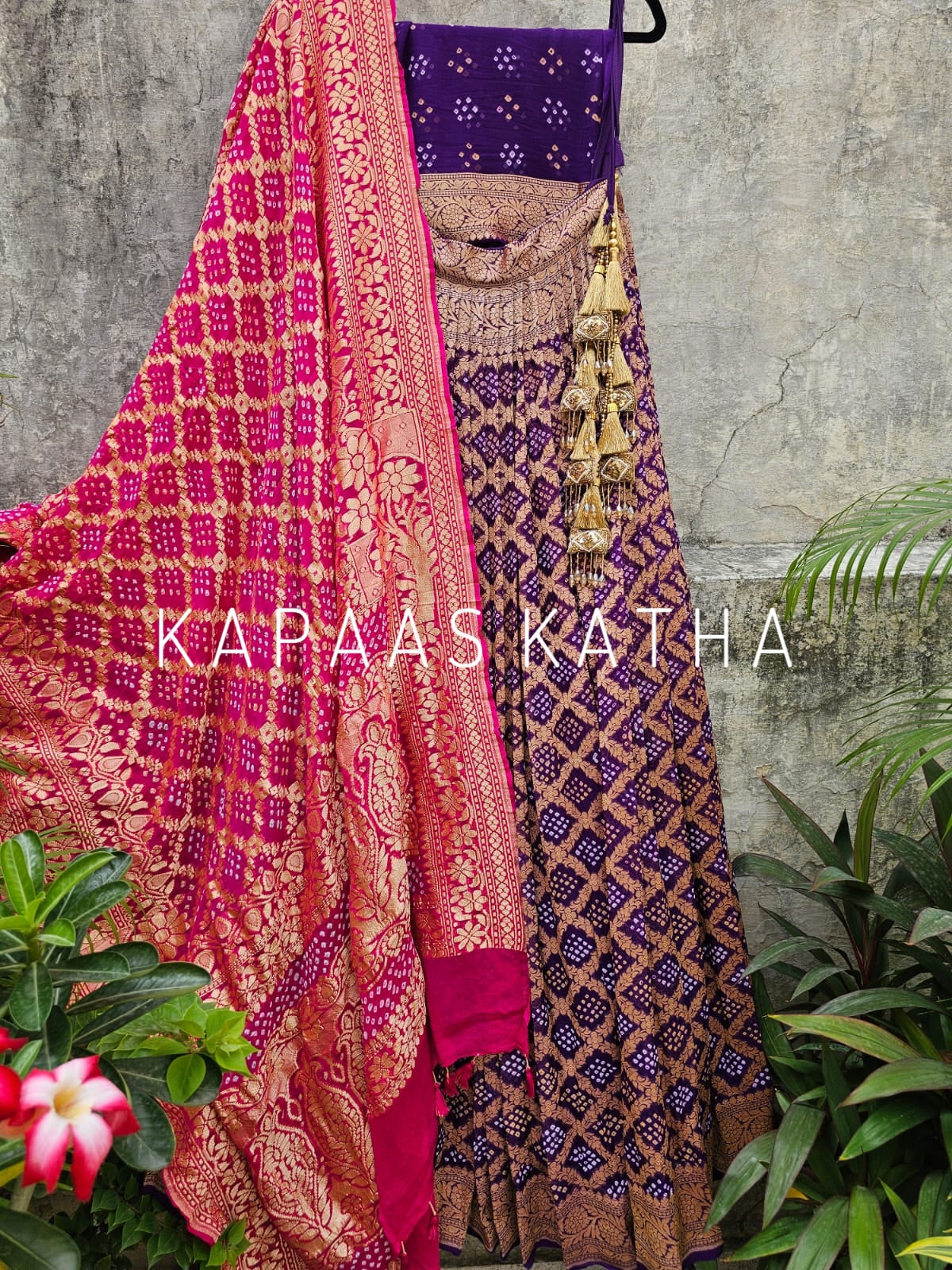 purple-pure-banarsi-georgette-bandhani-lehenga-with-dupatta