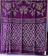 Purple Floral Pure Munga Silk Bandhani Saree