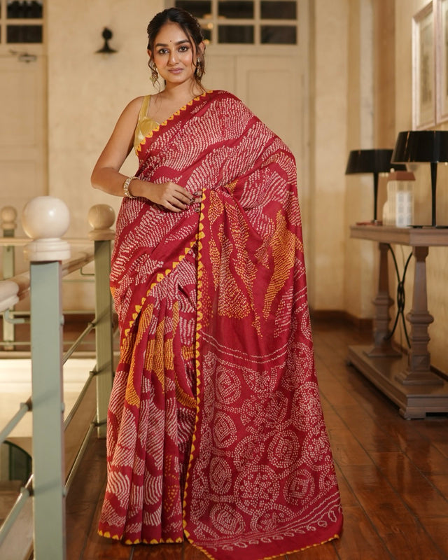 raktima-deep-red-munga-silk-bandhani-saree