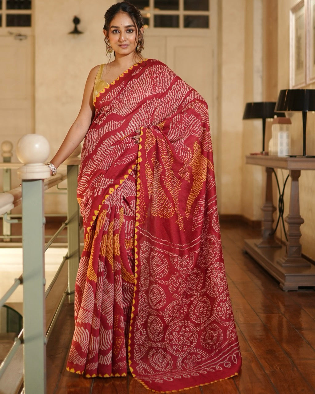 raktima-deep-red-munga-silk-bandhani-saree