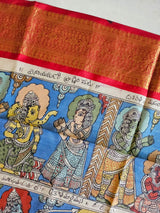 Indian Mythological Handloom Kanchi Pattu Kalamkari Dupatta