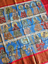 Indian Mythological Handloom Kanchi Pattu Kalamkari Dupatta