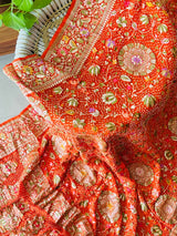 Rang Meenakshi - Orange Pure Banarasi Georgette Meenakari Bandhani Dupatta