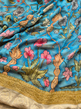 Pure Banarasi georgette Kalamkari Saree with Lucknow Hand Chikankari
