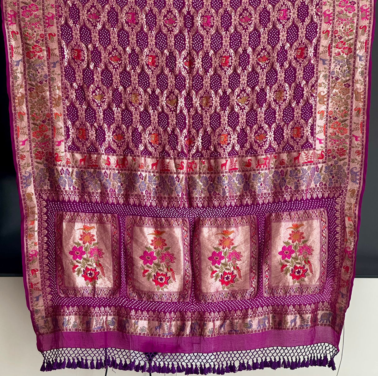 rani-pink-banarsi-georgette-meenakari-bandhani-dupatta-purple