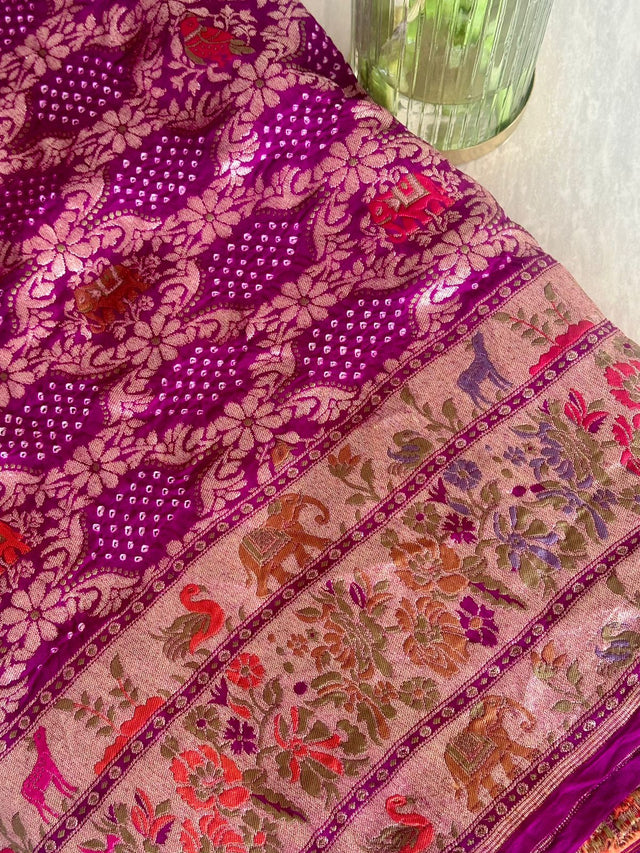 rani-pink-banarsi-georgette-meenakari-bandhani-dupatta-purple
