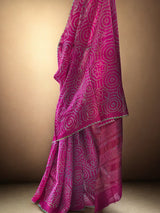 Rani Pink Munga Silk Multicolored Bandhani Saree