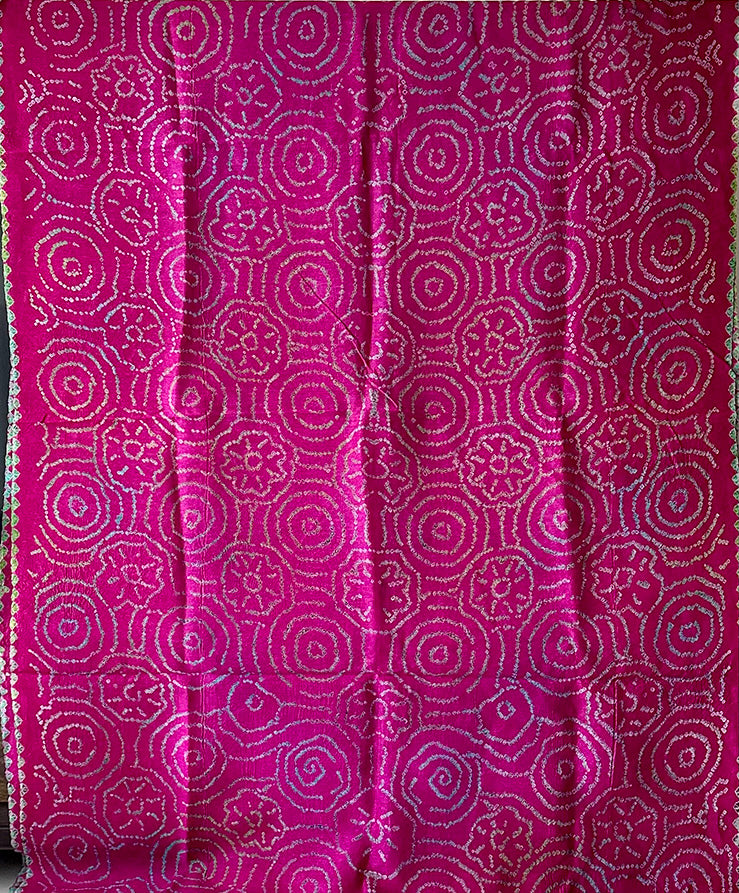 Rani Pink Munga Silk Multicolored Bandhani Saree