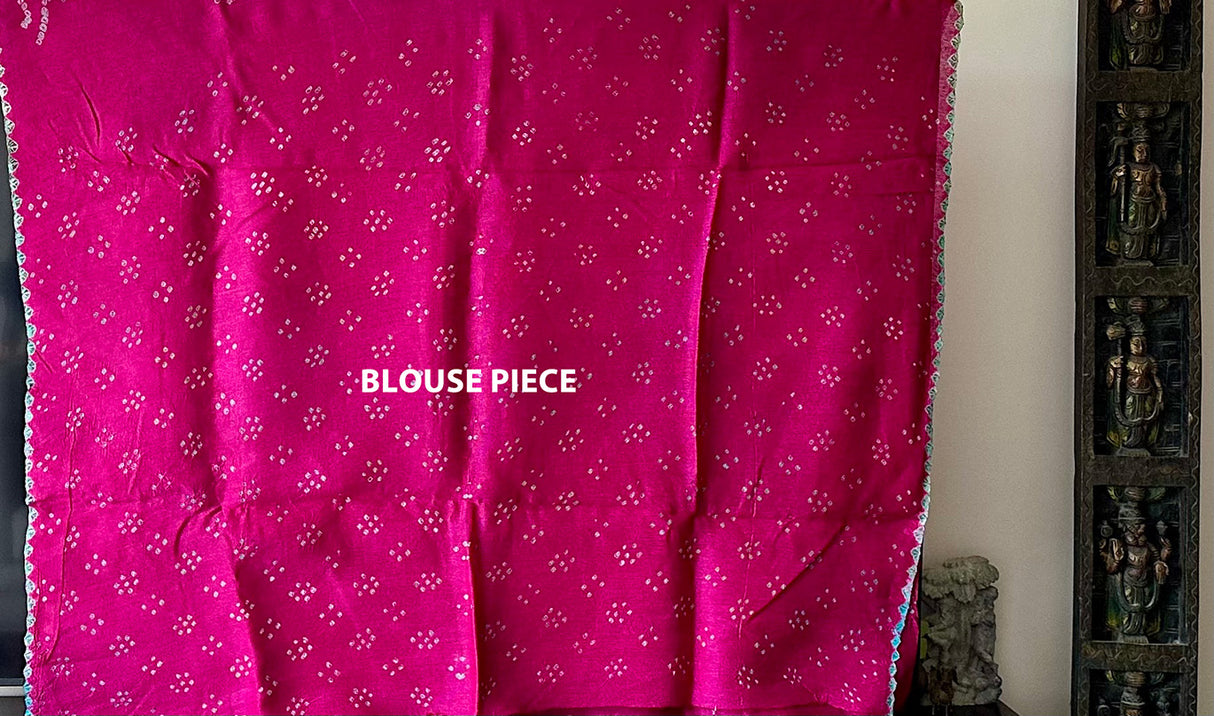 Rani Pink Munga Silk Multicolored Bandhani Saree