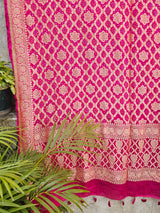 Rani Pink Pure Banarsi Georgette Neemzari Bandhani Dupatta