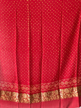 Red Pure Georgette Bandhani Blouse Fabric with Floral Zari Border