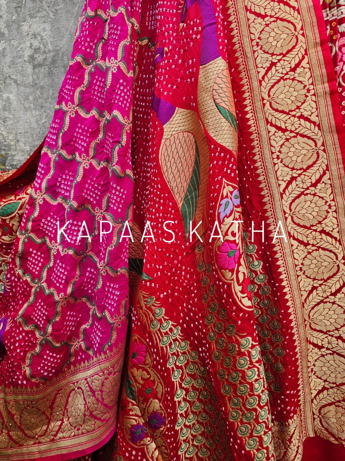 Red Banarasi Georgette Meenakari Bandhani Lehenga Set