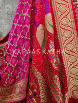 Red Banarasi Georgette Meenakari Bandhani Lehenga Set