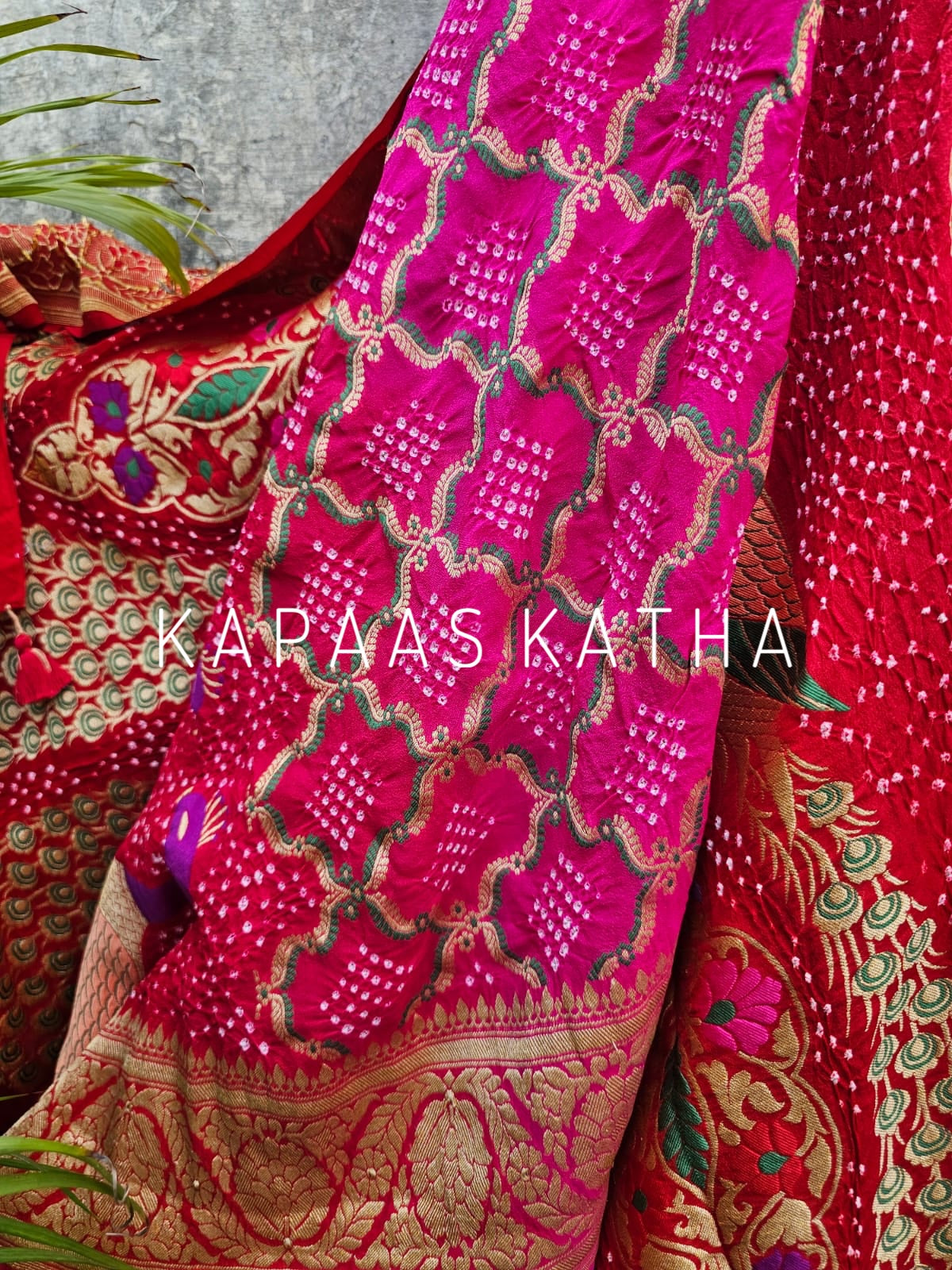 Red Banarasi Georgette Meenakari Bandhani Lehenga Set