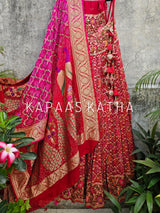 Red Banarasi Georgette Meenakari Bandhani Lehenga Set