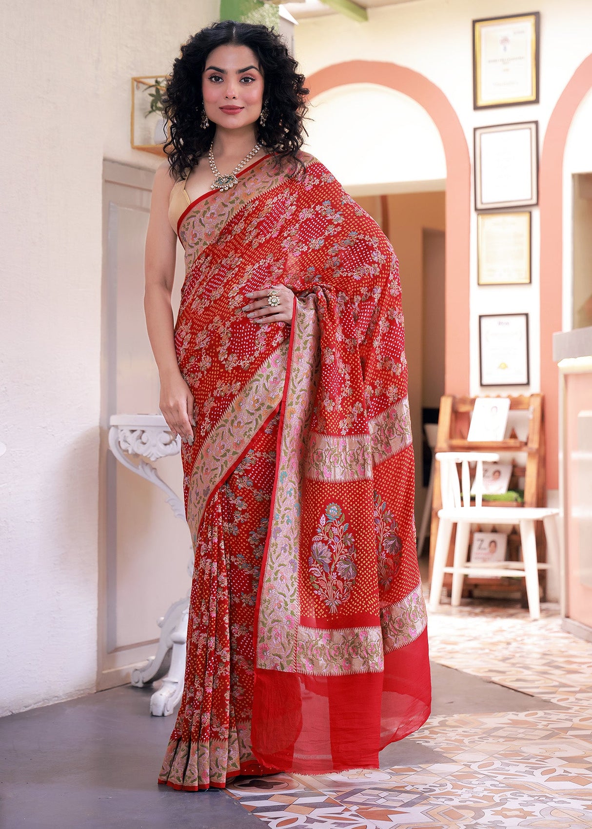 Super Exclusive Handloom Banarsi Georgette Bandhani Saree