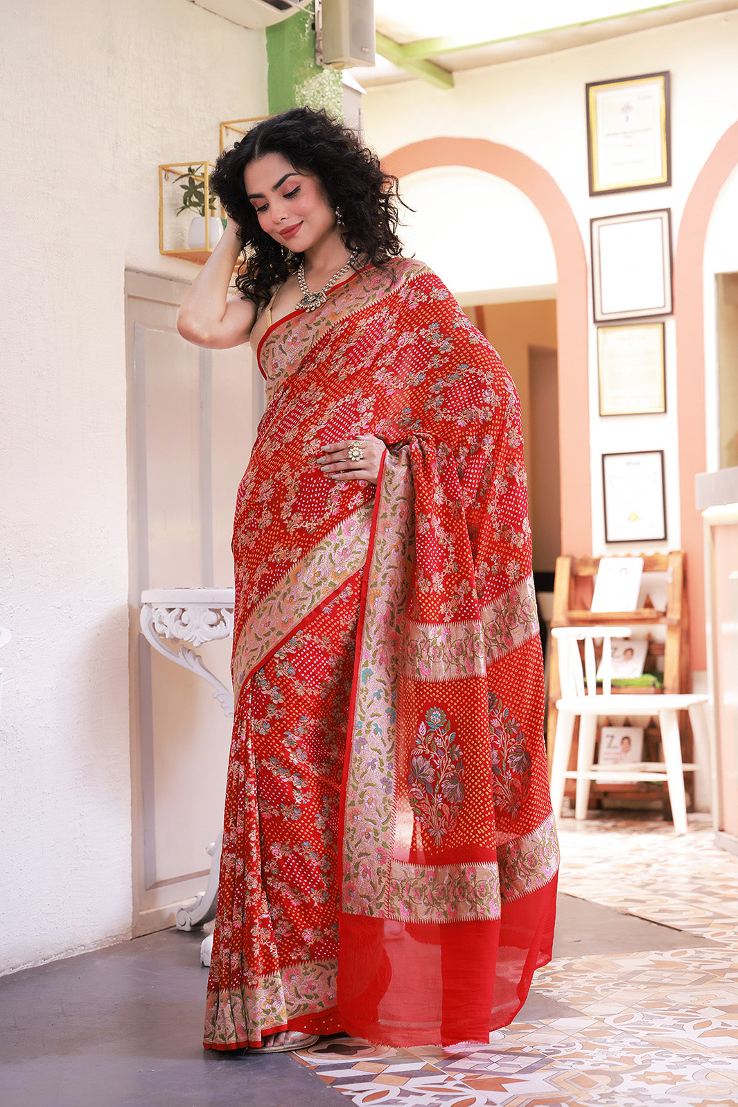 Super Exclusive Handloom Banarsi Georgette Bandhani Saree