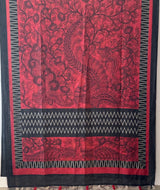 red-beige-half-and-half-linen-cotton-kalamkari-saree-side-view