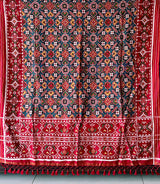 Blue and Red Paan Bhaat Pure Silk Double Ikat/Patan Patola Dupatta