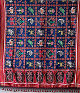 Nine Figure Red and Blue Pure Silk Double Ikat/Patan Patola Dupatta