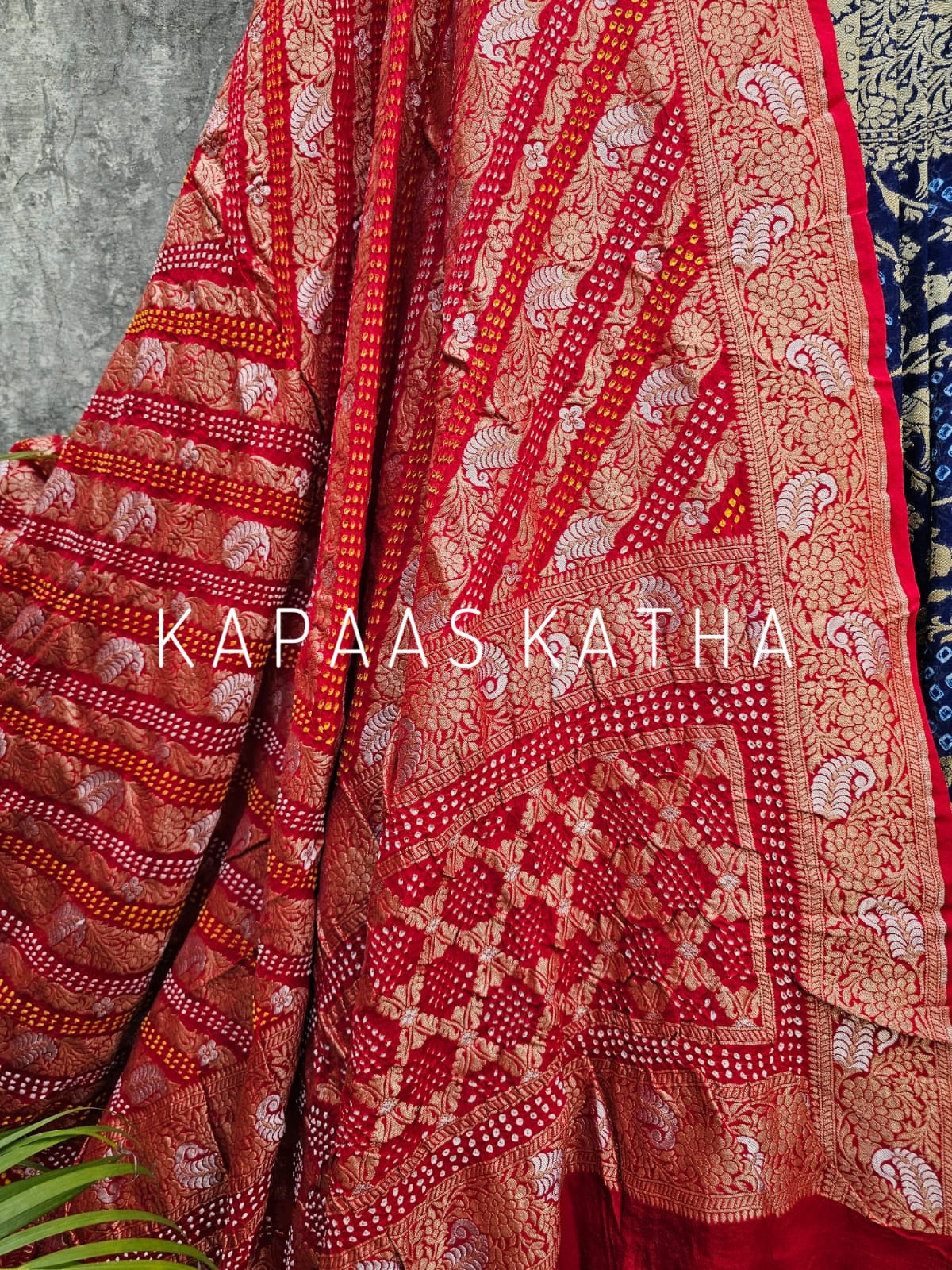 red-blue-pure-banarsi-georgette-bandhani-lehenga