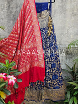 red-blue-pure-banarsi-georgette-bandhani-lehenga