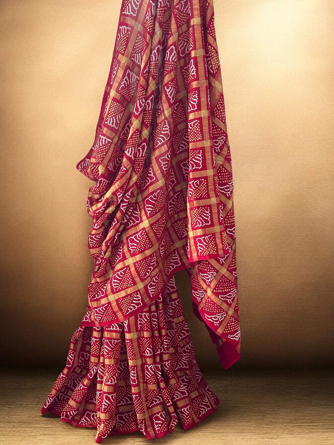 Traditional Red Cotton Gharchola Bandhani Saree