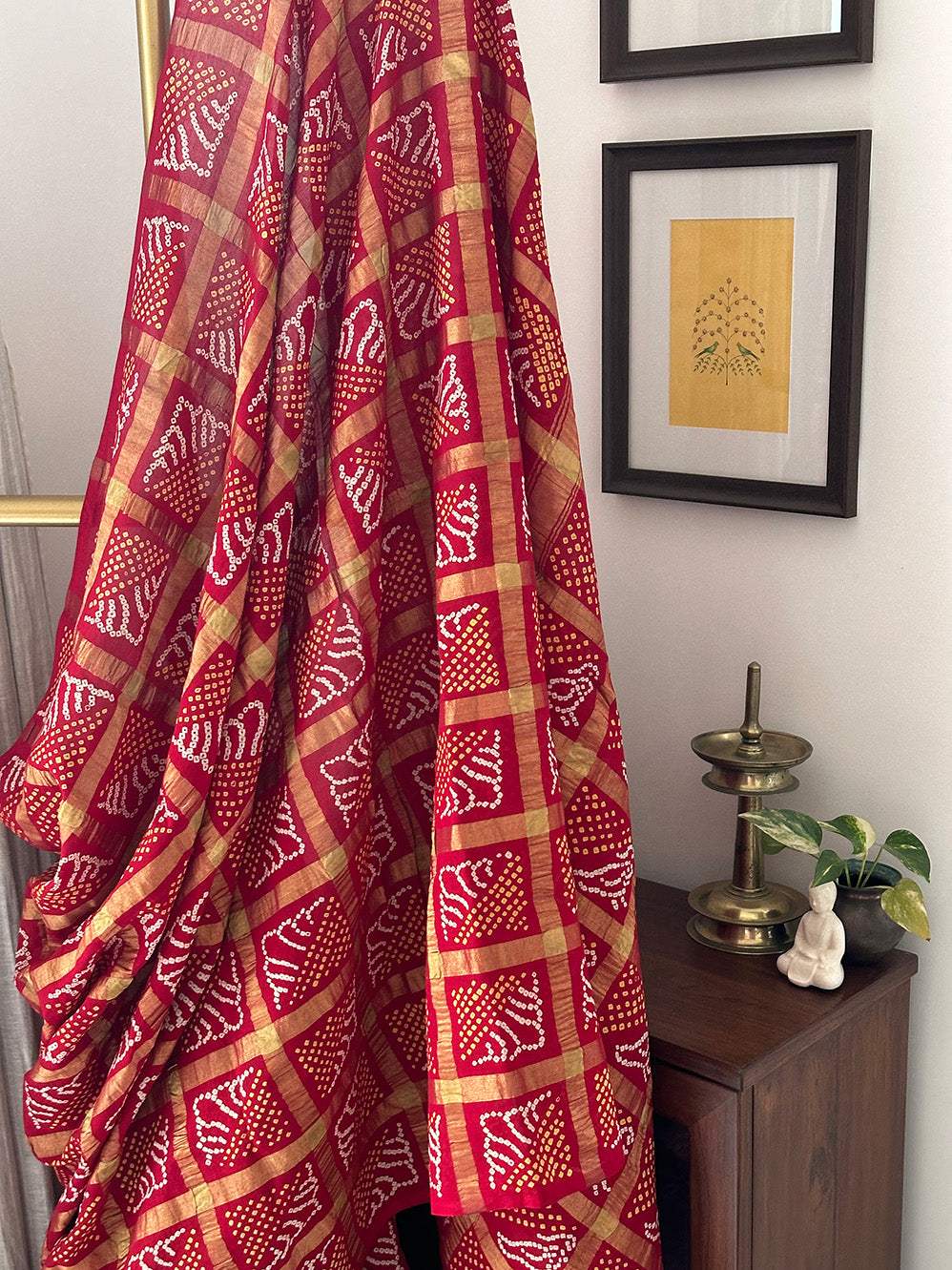 Traditional Red Cotton Gharchola Bandhani Saree