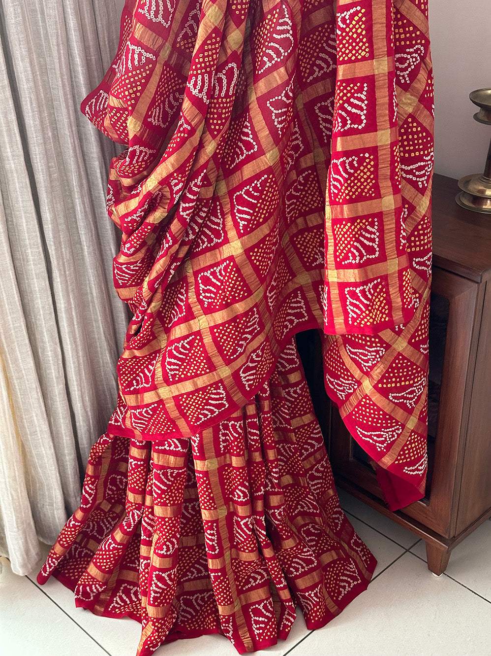 Traditional Red Cotton Gharchola Bandhani Saree