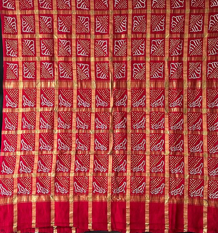 Traditional Red Cotton Gharchola Bandhani Saree