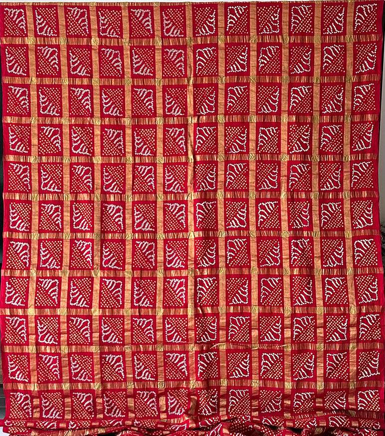 Traditional Red Cotton Gharchola Bandhani Saree