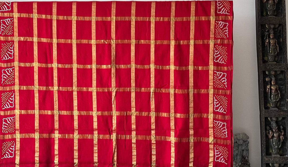 Traditional Red Cotton Gharchola Bandhani Saree