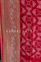 Red Exquisite Handloom Banarasi Georgette Bandhani Saree